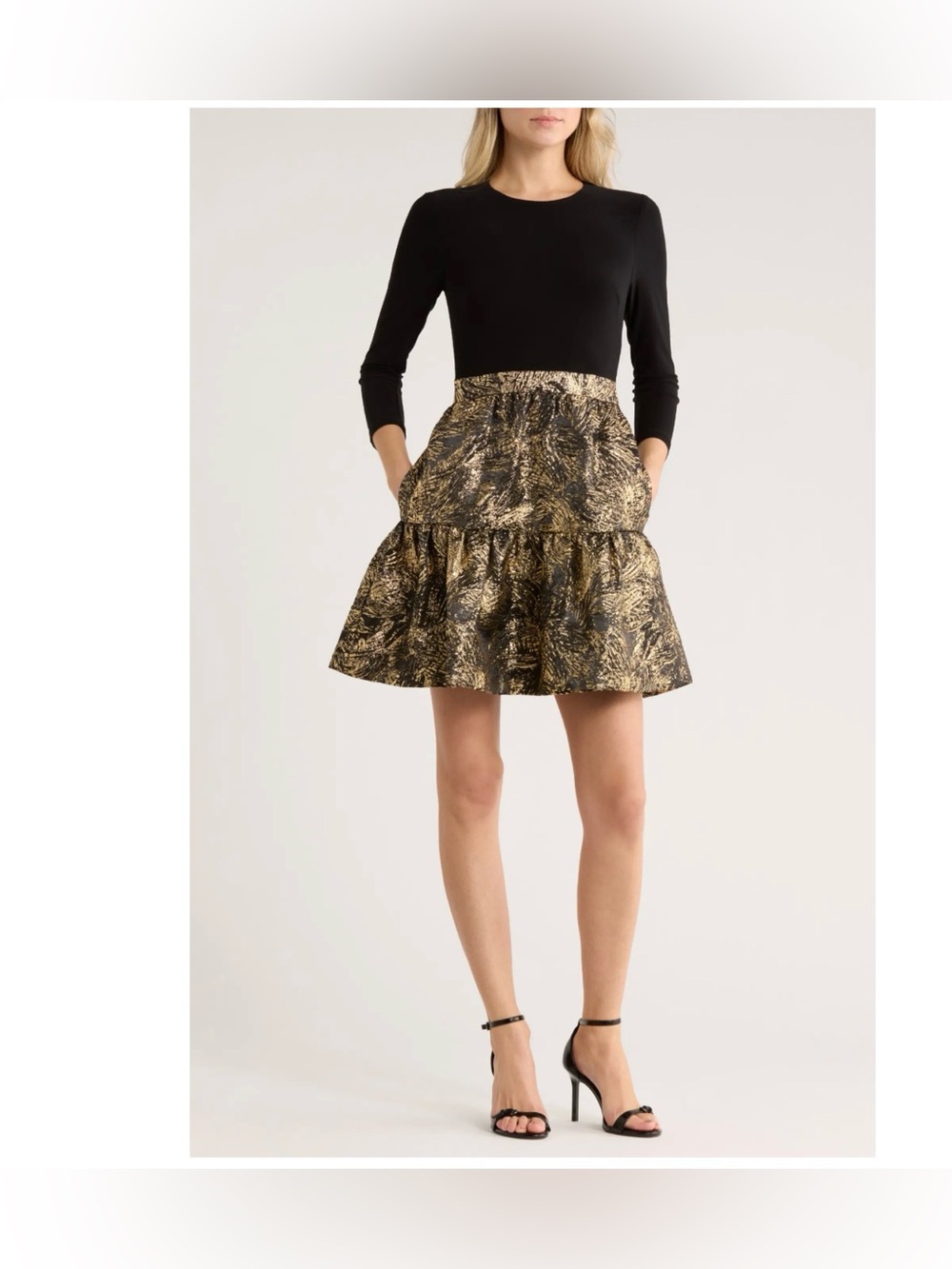 Eliza J Long Sleeve Mixed Media Fit & Flare Dress $138 Size:6